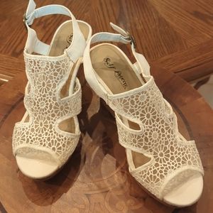 'Self Esteem Footwear'      by Macy's Wedge Slingback Lace Sandals Size 9
